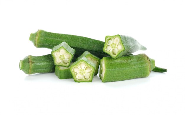 Fresh okra or green roselle on white background.