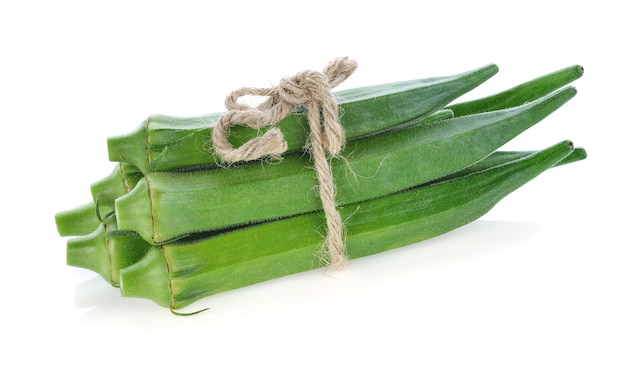 Fresh okra or green roselle on white background.