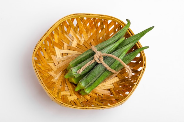 Fresh okra isolated on white background