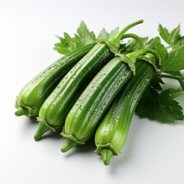 Fresh okra or lady finger or bhindi on white background