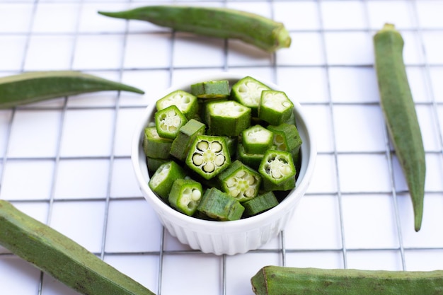 Fresh okra on white background