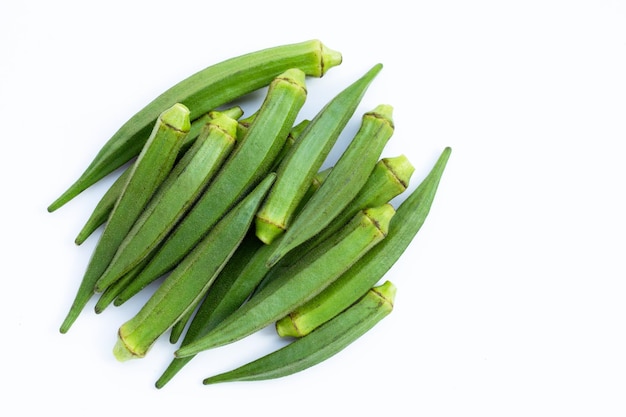 Fresh okra on white background