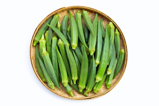 Fresh okra on white background