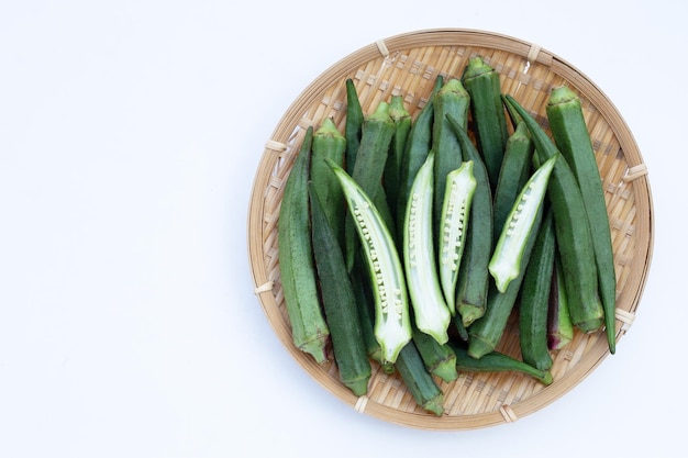 Fresh okra on white background