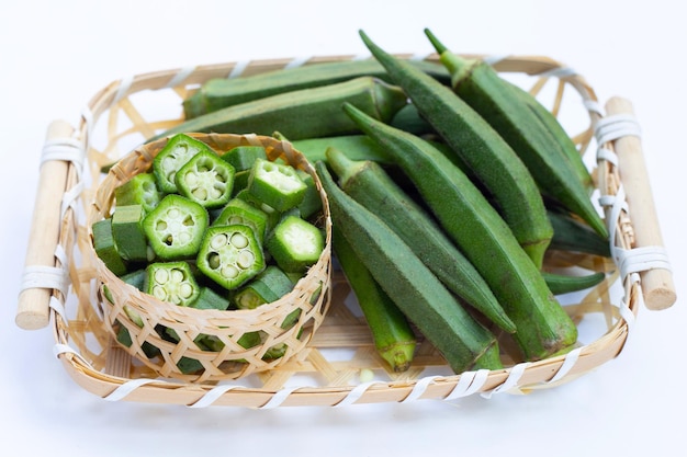 Fresh okra on white background