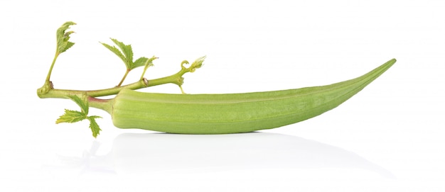 Fresh okra on a white background