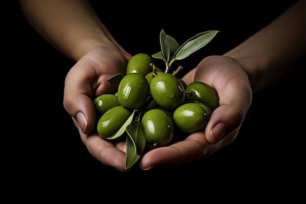 Fresh Olive fruits Ripe Olive in hand