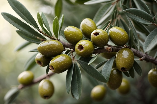 Fresh olives on a branch