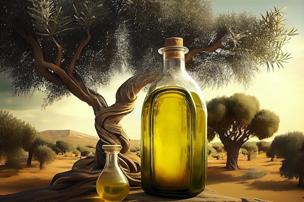 Fresh olives oil in bottle