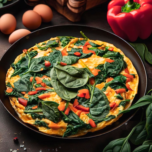 Fresh omelette prepared with vegetables and spinach