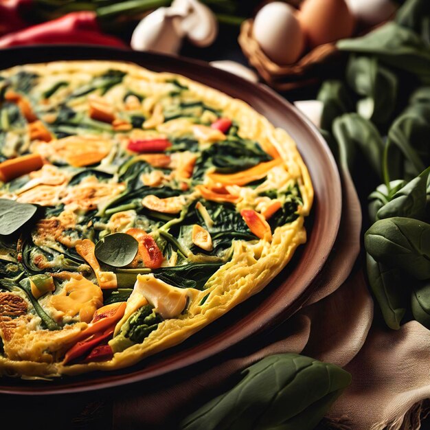 Fresh omelette prepared with vegetables and spinach