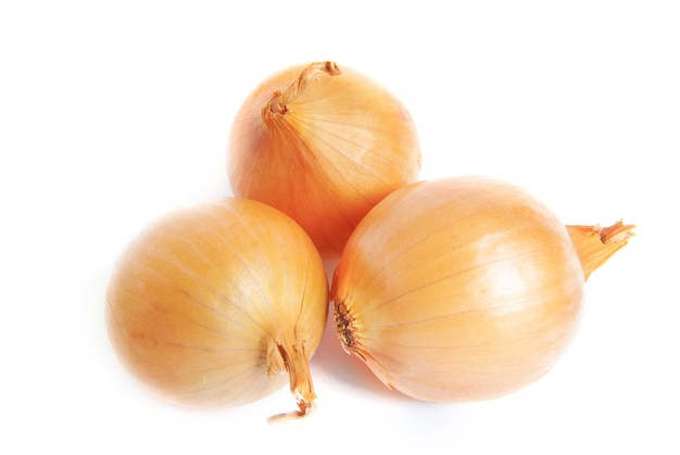 Fresh onion bulbs isolated on white background