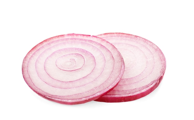 Fresh onion slices on white background