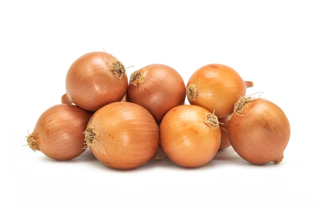 Fresh onions on isolated white background