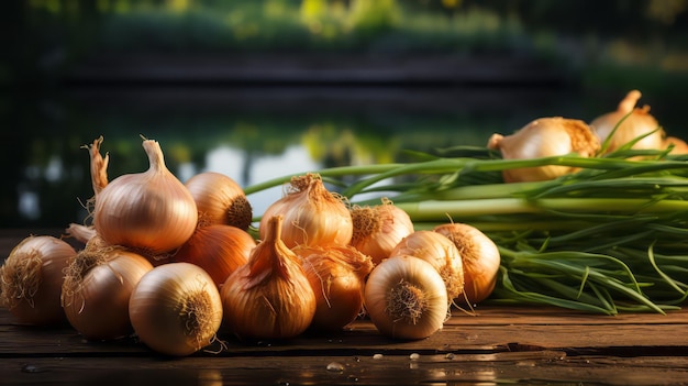 Photo fresh onions on the table