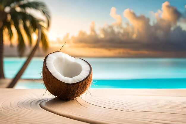 Fresh opened coconut juice on the beach