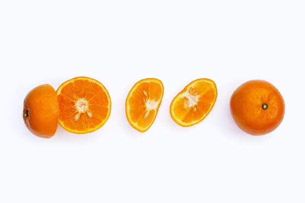 Fresh orange citrus fruit isolated on white background Juicy sweet and high vitamin C