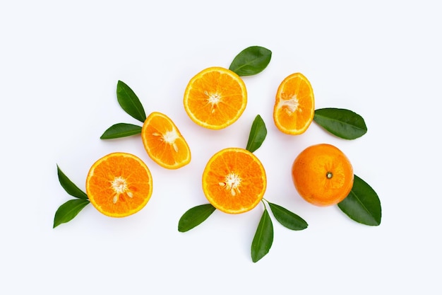Fresh orange citrus fruit isolated on white background Juicy sweet and high vitamin C