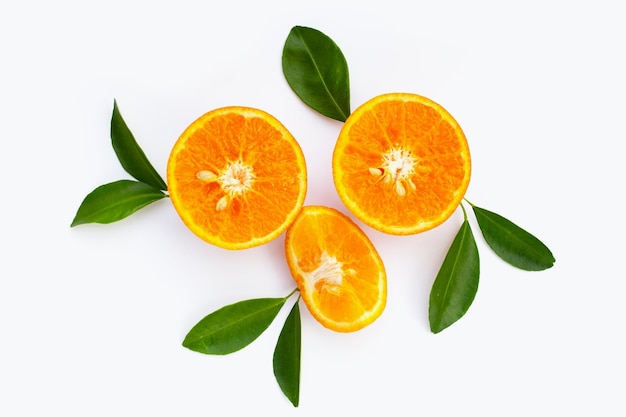 Fresh orange citrus fruit isolated on white background Juicy sweet and high vitamin C