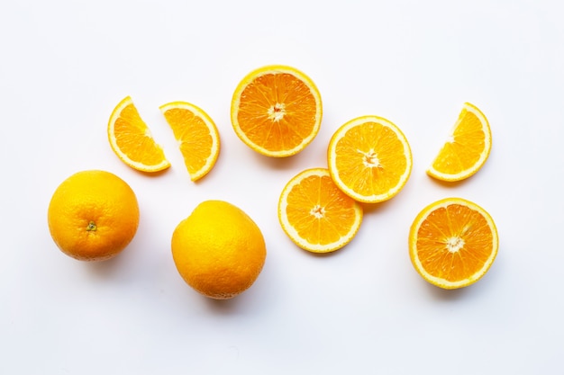 Fresh orange citrus fruit on white background. 