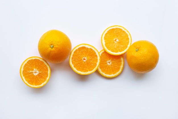 Fresh orange citrus fruits on white background. 