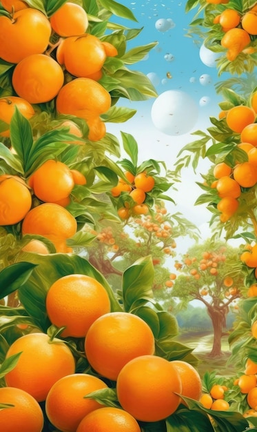 Fresh orange fruit flying in studio background restaurant and garden background