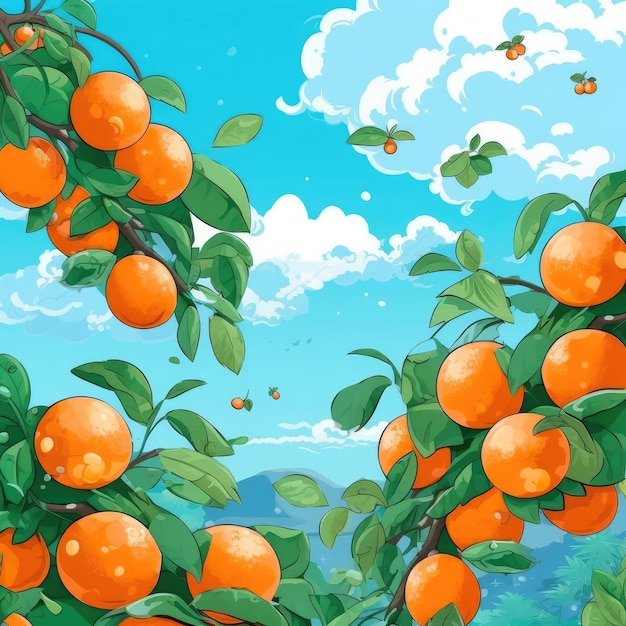 스튜디오 배경 레스토랑과 정원 배경에서 날아다니는 신선한 오렌지 과일