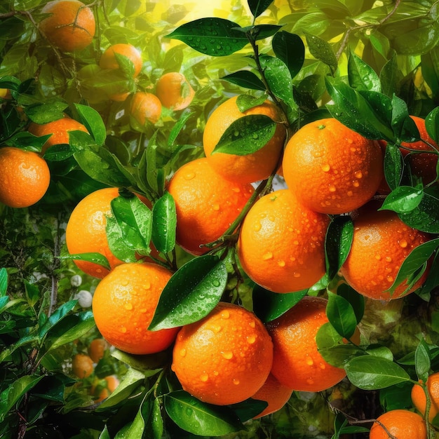 スタジオの背景のレストランと庭の背景に飛んでいる新鮮なオレンジ色の果物