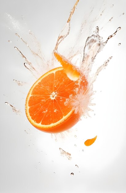 Fresh orange fruit slices with water splash