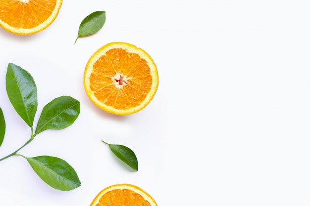 Fresh orange fruit with leaves