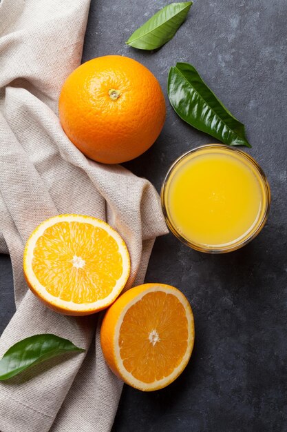 Fresh orange fruits and juice