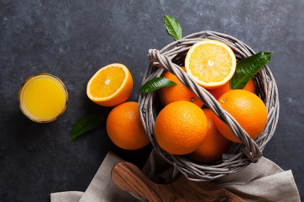 Fresh orange fruits and juice