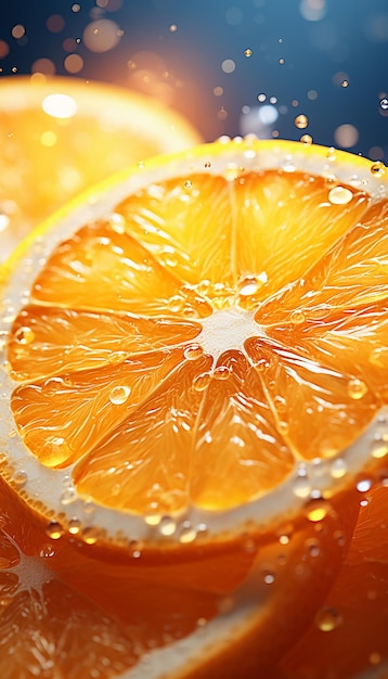 Foto una fotografia di frutta d'arancia fresca con uno spruzzo d'acqua cinematografico