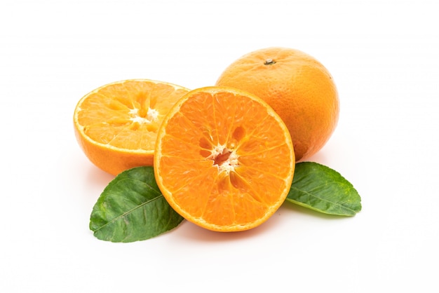 Fresh orange fruits on white background