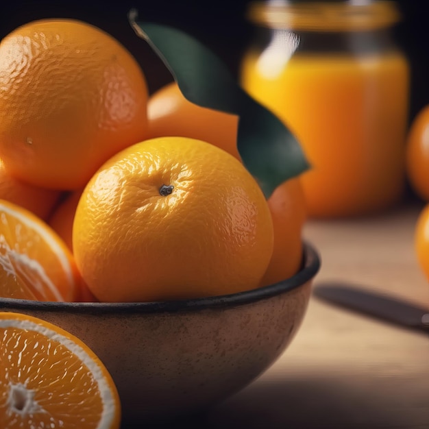 fresh orange fruits with leaves Generative AI