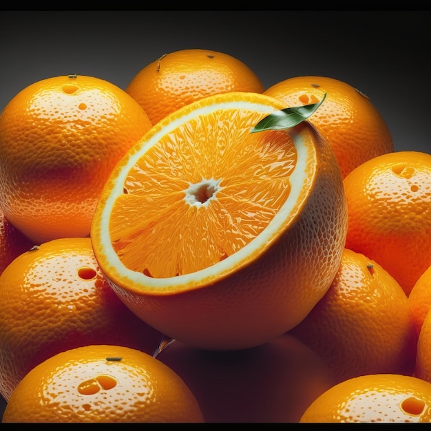 fresh orange fruits with leaves Generative AI