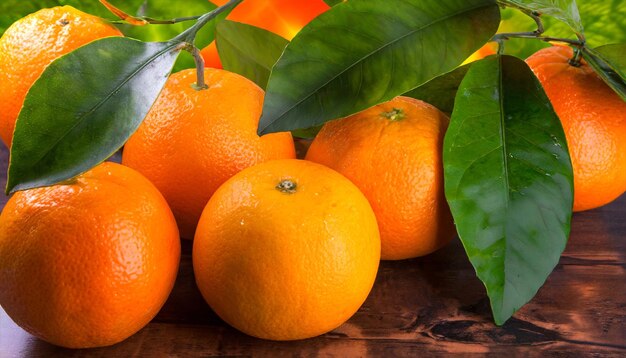 fresh orange fruits on wooden table