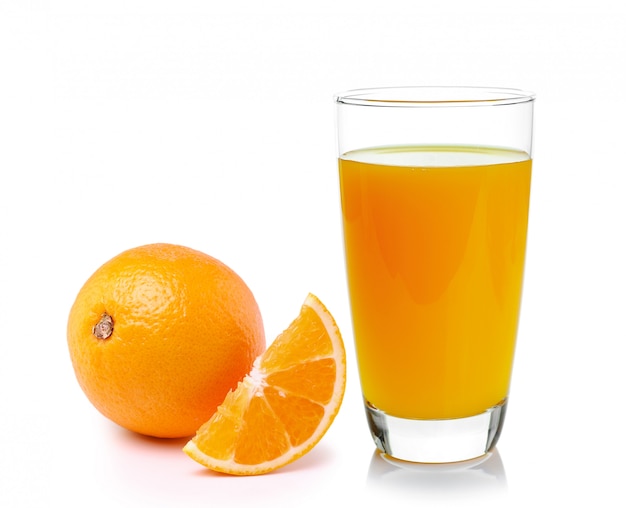 Fresh orange and glass with juice