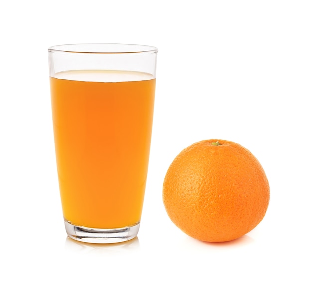 Fresh orange and glass with juice