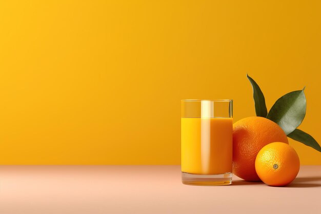 Fresh orange and glass with juice