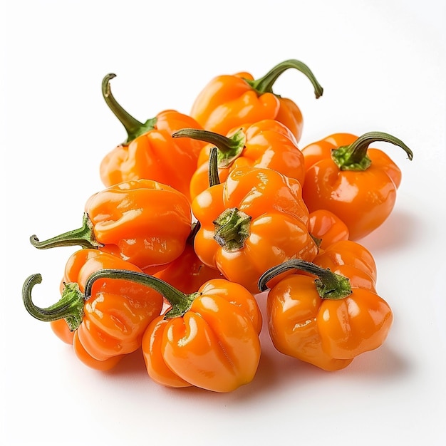 Photo fresh orange habanero peppers on white background