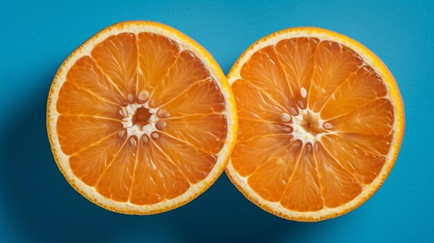 Photo fresh orange halves on a blue background