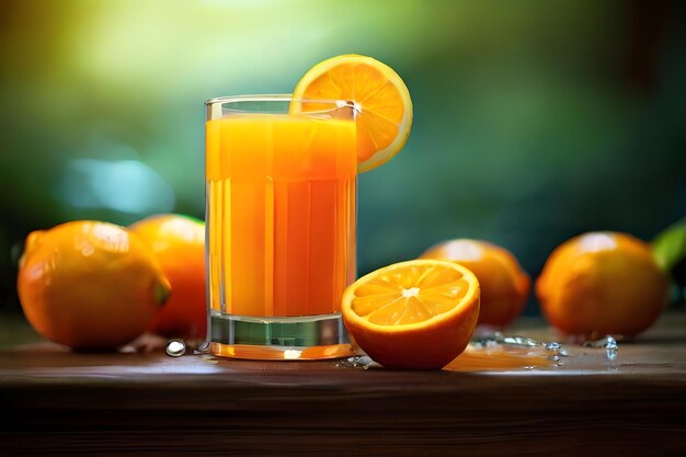 Photo fresh orange juice drink in table natural