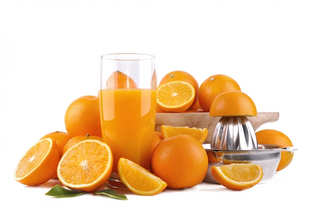 Fresh orange juice and fruits