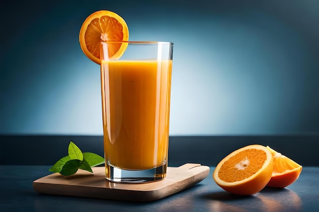 fresh orange juice in the glass on dark background