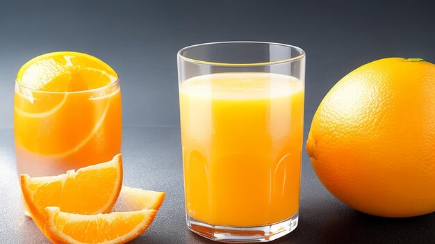 Fresh orange juice in the glass on dark background