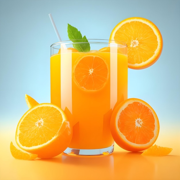 Fresh orange juice in glass and delicious citrus fruit