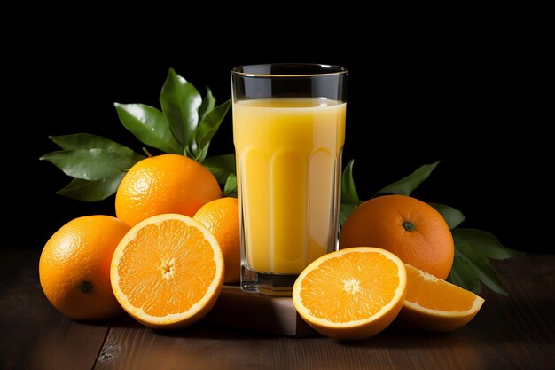 Fresh orange juice in the glass on slice background