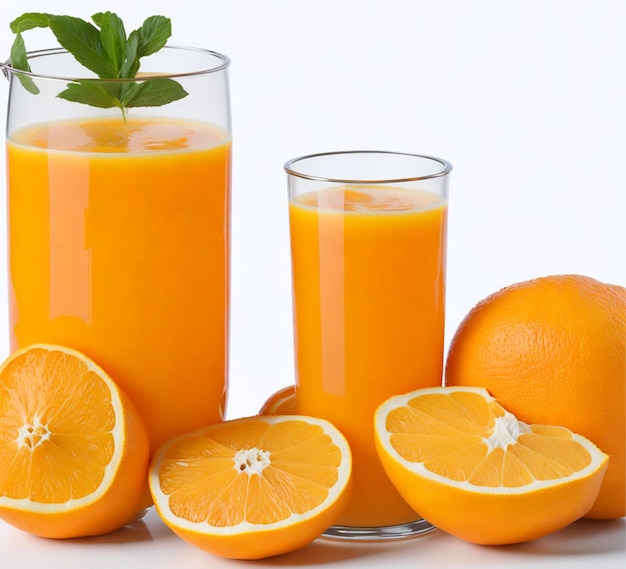 fresh orange juice in the glass on white background