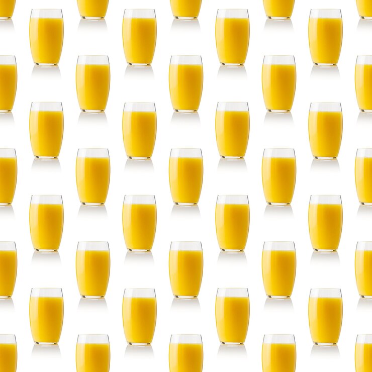 Photo fresh orange juice mango or pineapple in a glass repeat seamless pattern on white background